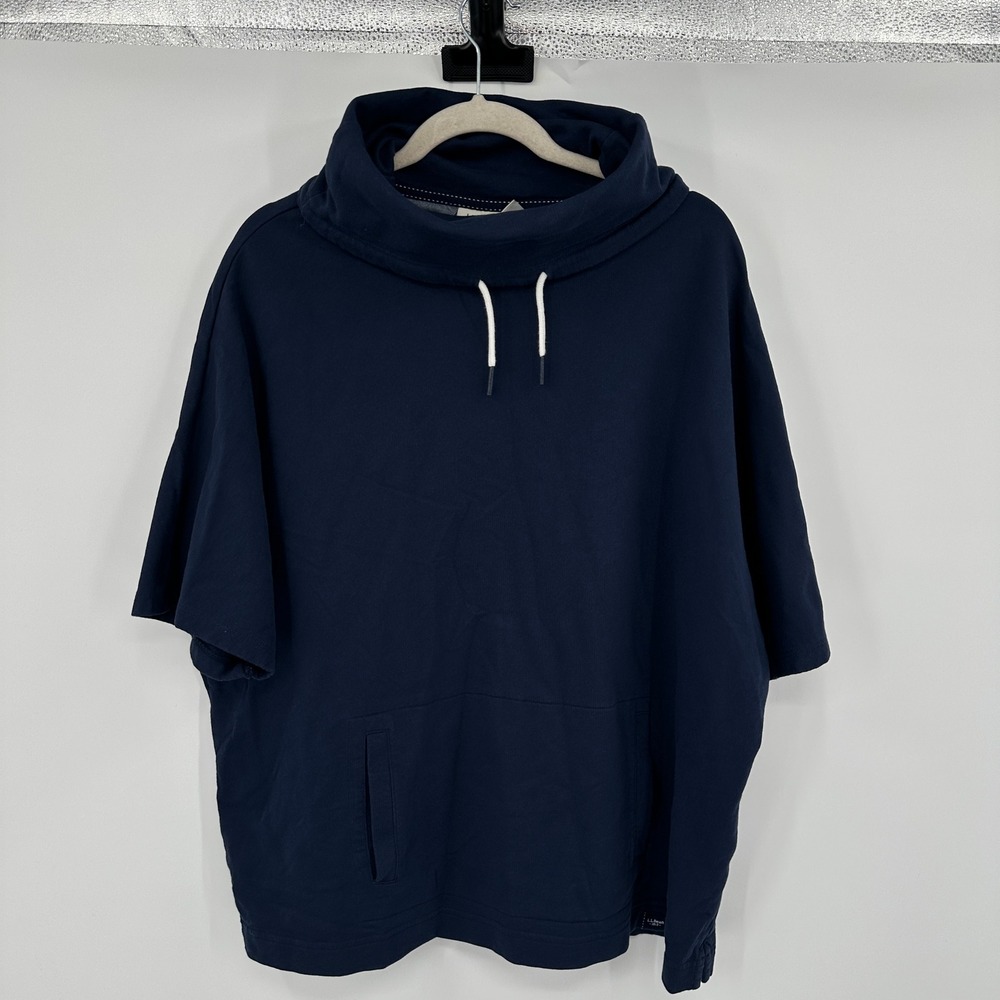 LL Bean Navy Blue Cowl Neck Short Sleeve Oversized Sweatshirt‎ Top Womens S M